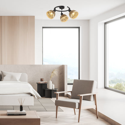 Lance 3Lt Round Spotlight - Black Metal & Bamboo Shade