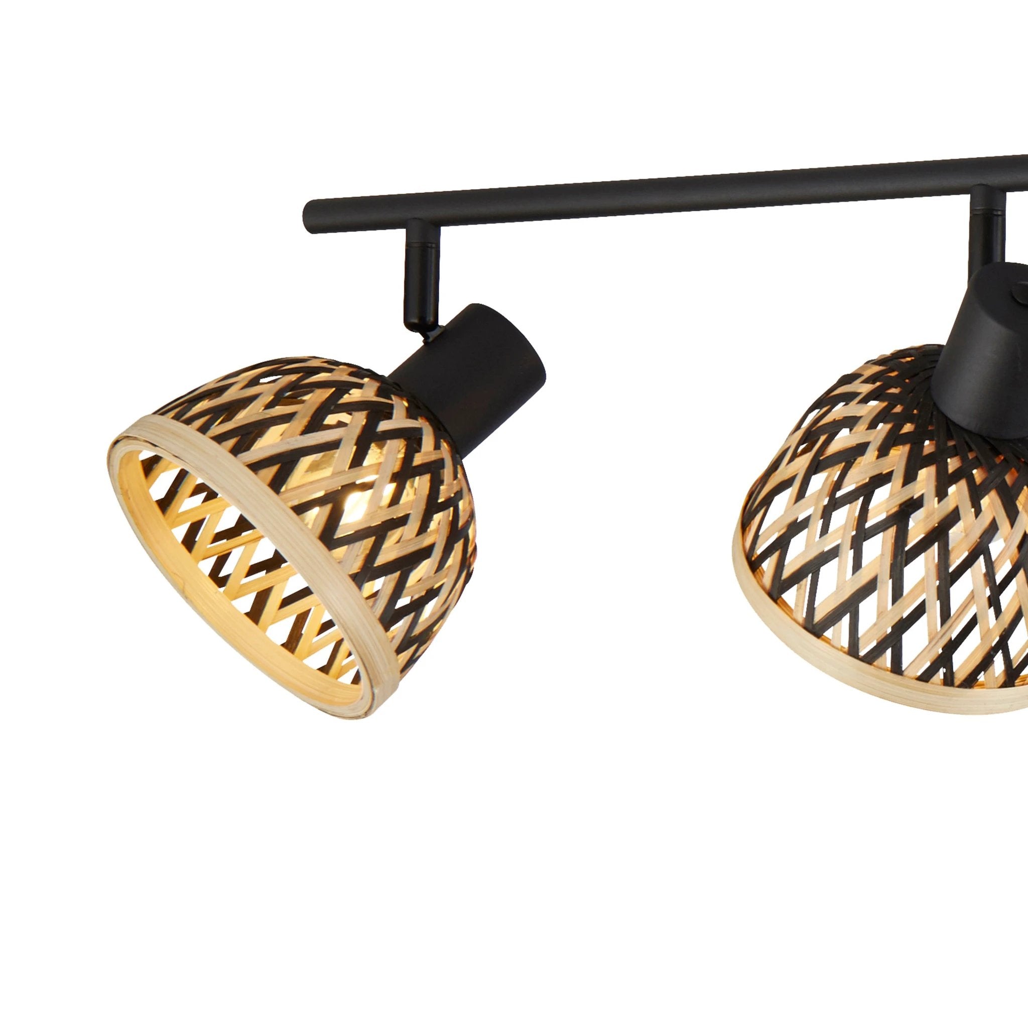 Plafondlamp Lance 4Lt - Black Metal & Bamboo Shade by Searchlight