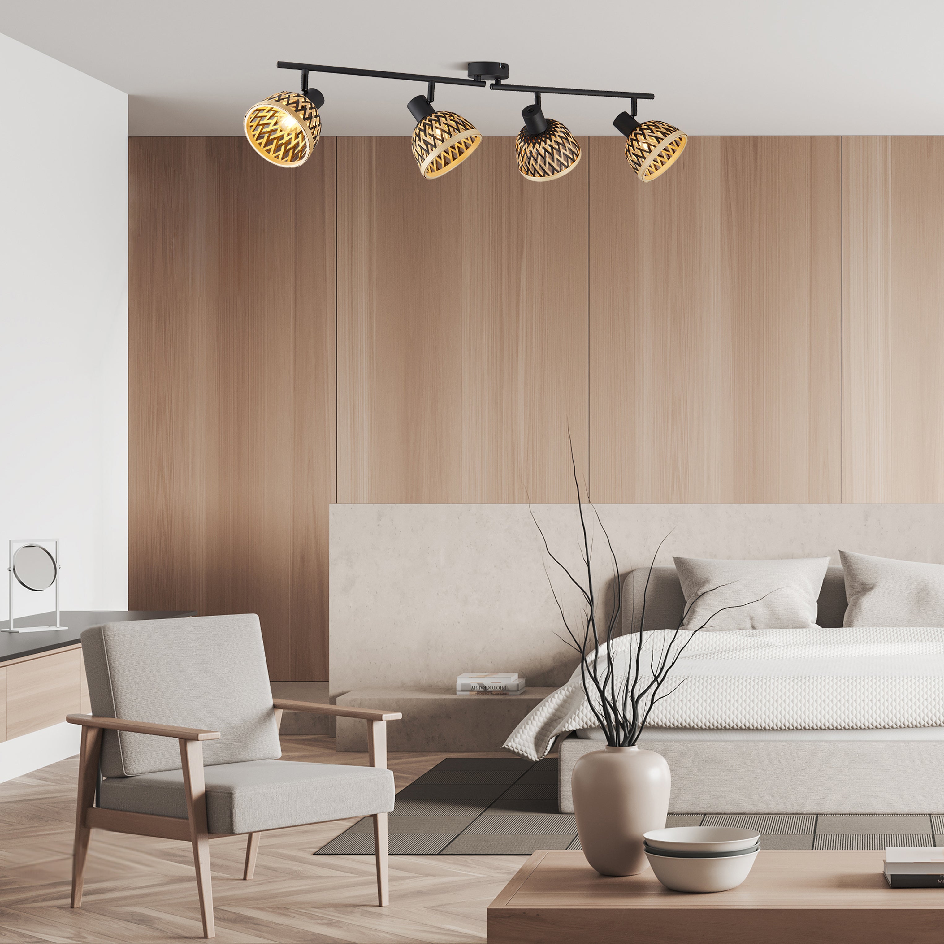 Lance 4Lt Spotlight Bar - Black Metal & Bamboo Shade