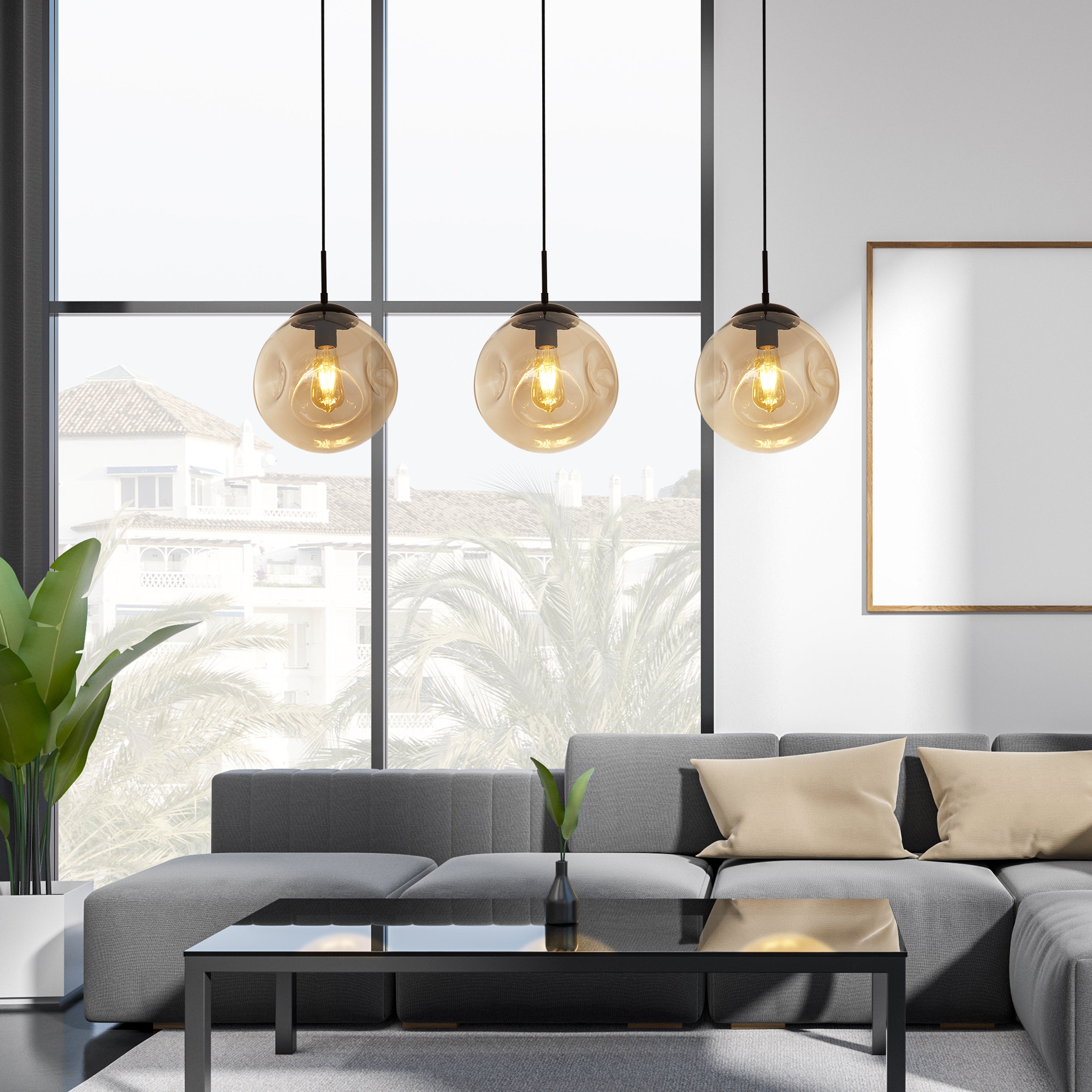 Punch 3Lt Bar Pendant- Black Metal & Champagne Punched Glass