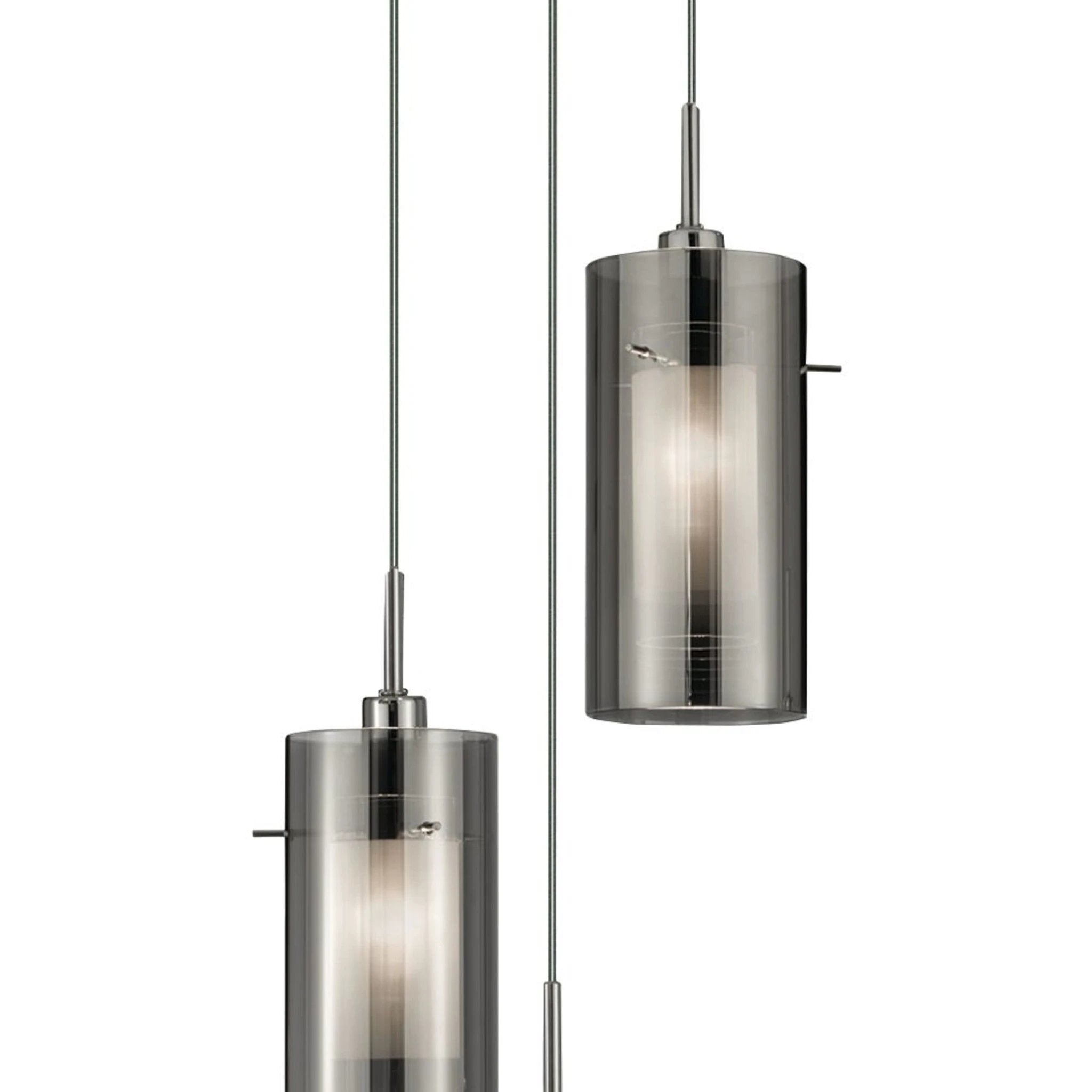 Hanglamp Duo II 3Lt getrapt - Satin Silver & Smoked Glass by Searchlight