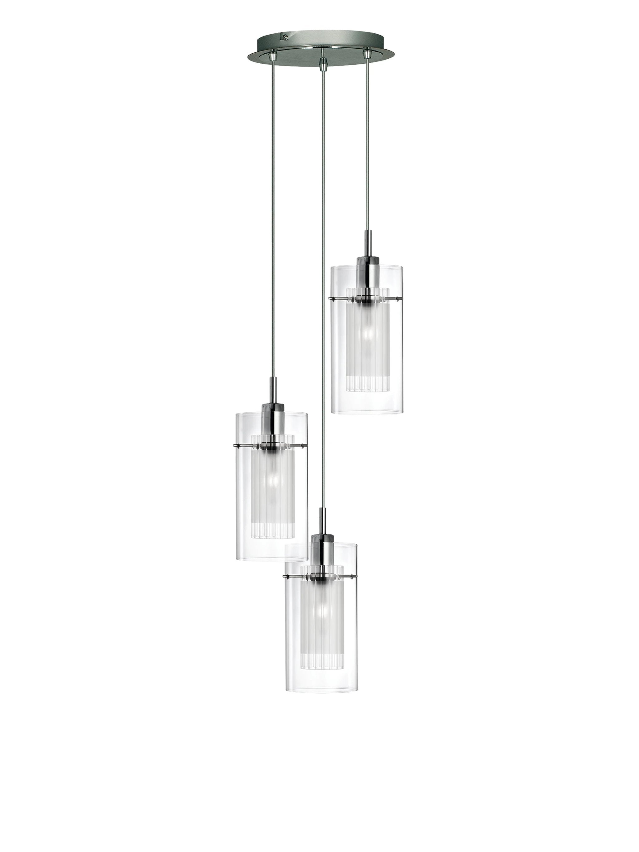 Hanglamp Duo I 3Lt getrapt - Chrome Metal & Double Glass by Searchlight