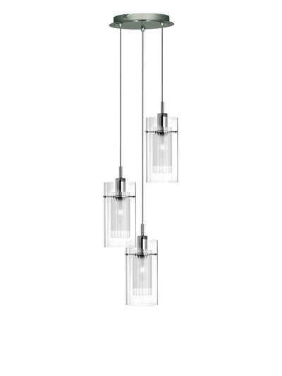 Hanglamp Duo I 3Lt getrapt - Chrome Metal & Double Glass by Searchlight