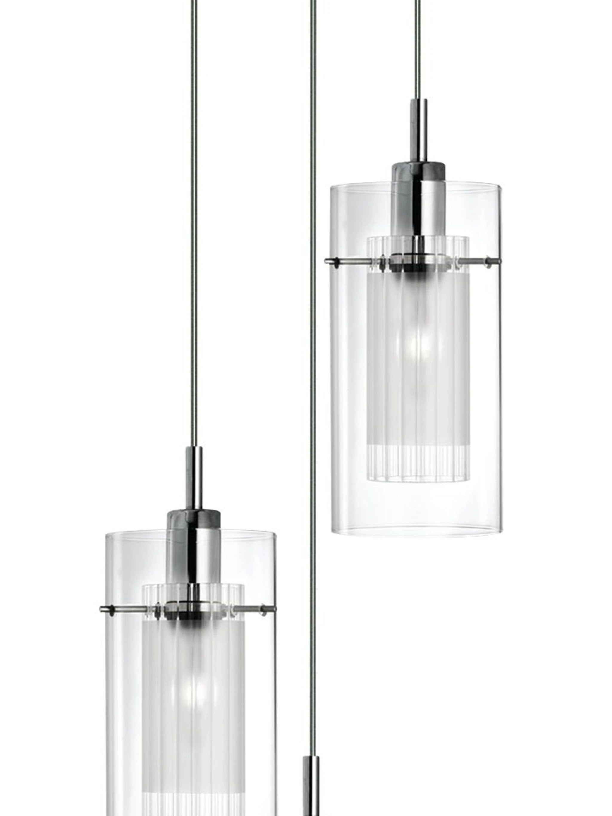 Hanglamp Duo I 3Lt getrapt - Chrome Metal & Double Glass by Searchlight