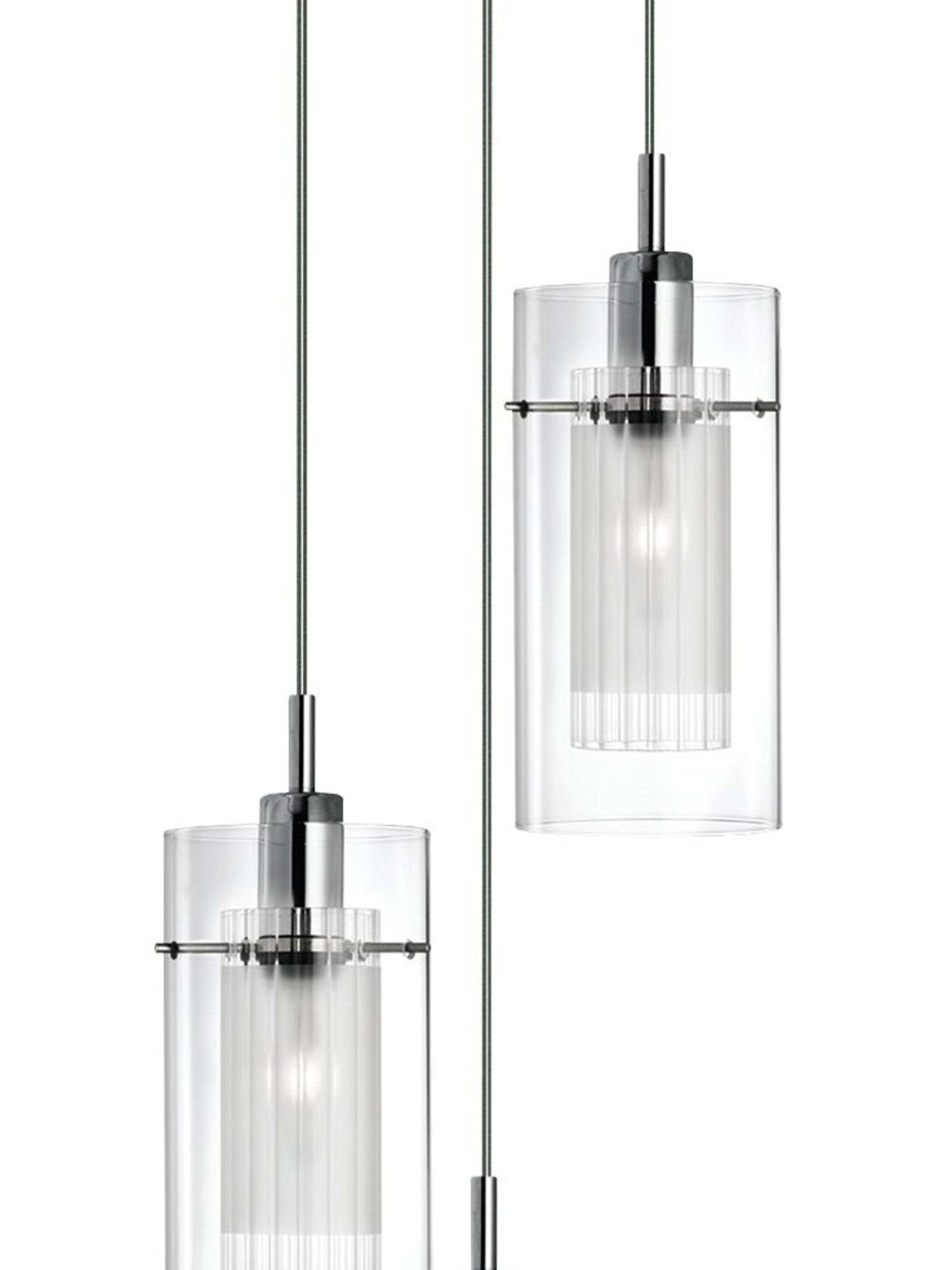 Duo I  3Lt Multi-Drop Pendant - Chrome Metal & Double Glass