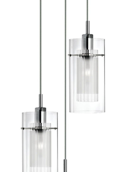 Duo I  3Lt Multi-Drop Pendant - Chrome Metal & Double Glass