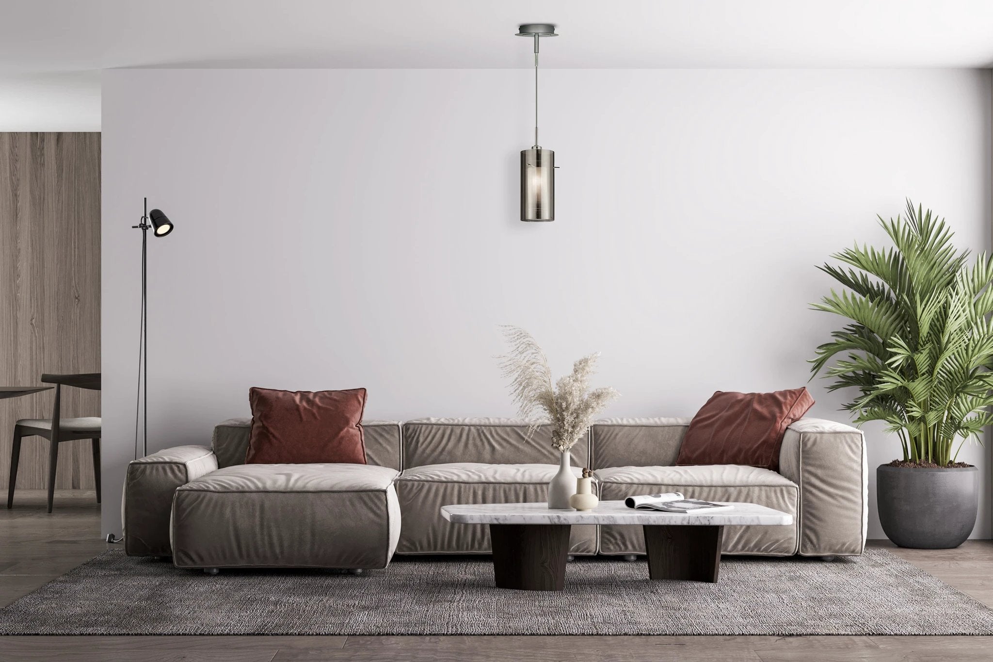 Hanglamp Duo II - Satin Silver & Smoked Glass by Searchlight