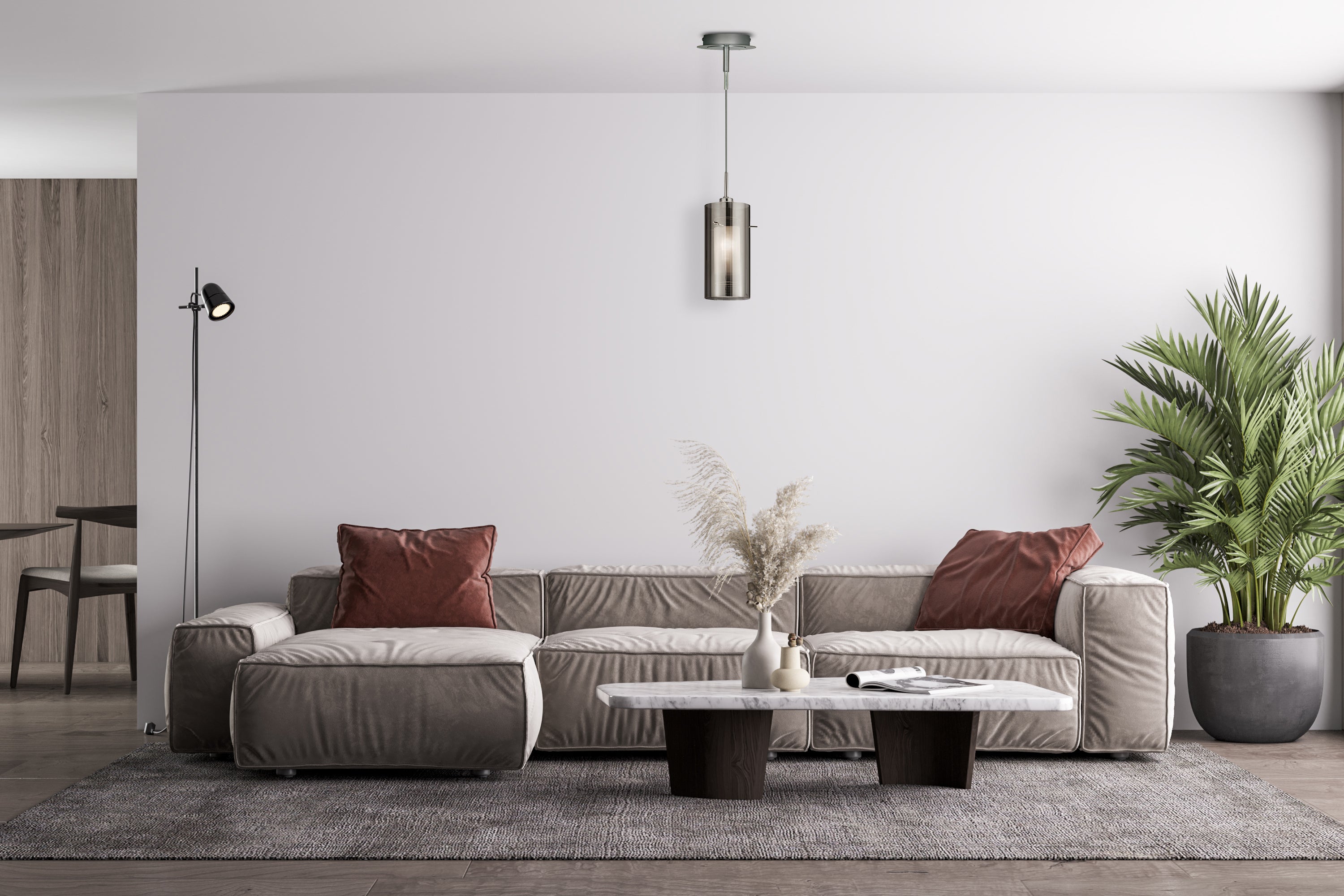 Duo II Pendant - Satin Silver & Smoked Glass