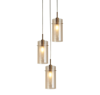 Hanglamp Duo III 3Lt getrapt - Bronze Metal & Champagne Glass by Searchlight