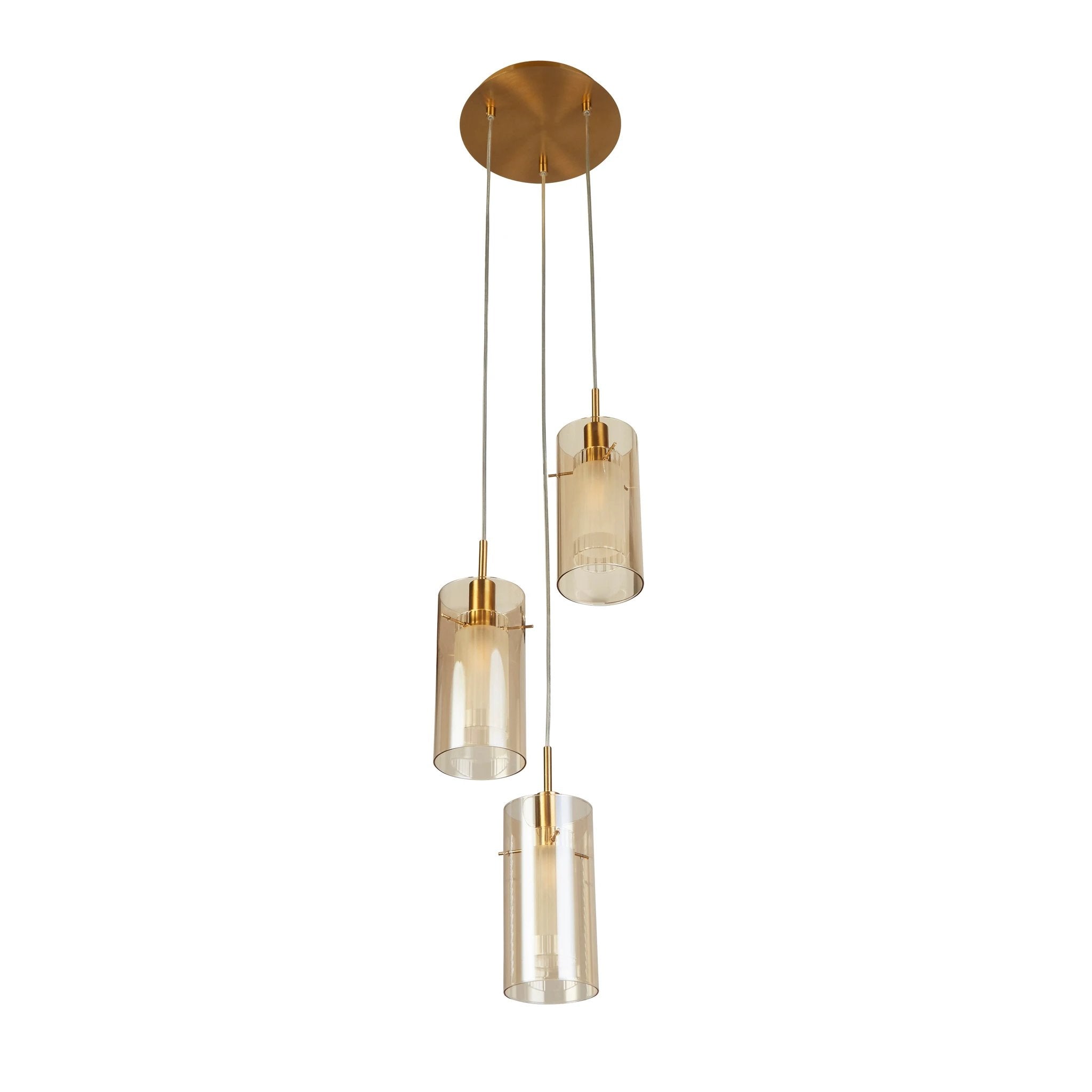 Hanglamp Duo III 3Lt getrapt - Bronze Metal & Champagne Glass by Searchlight