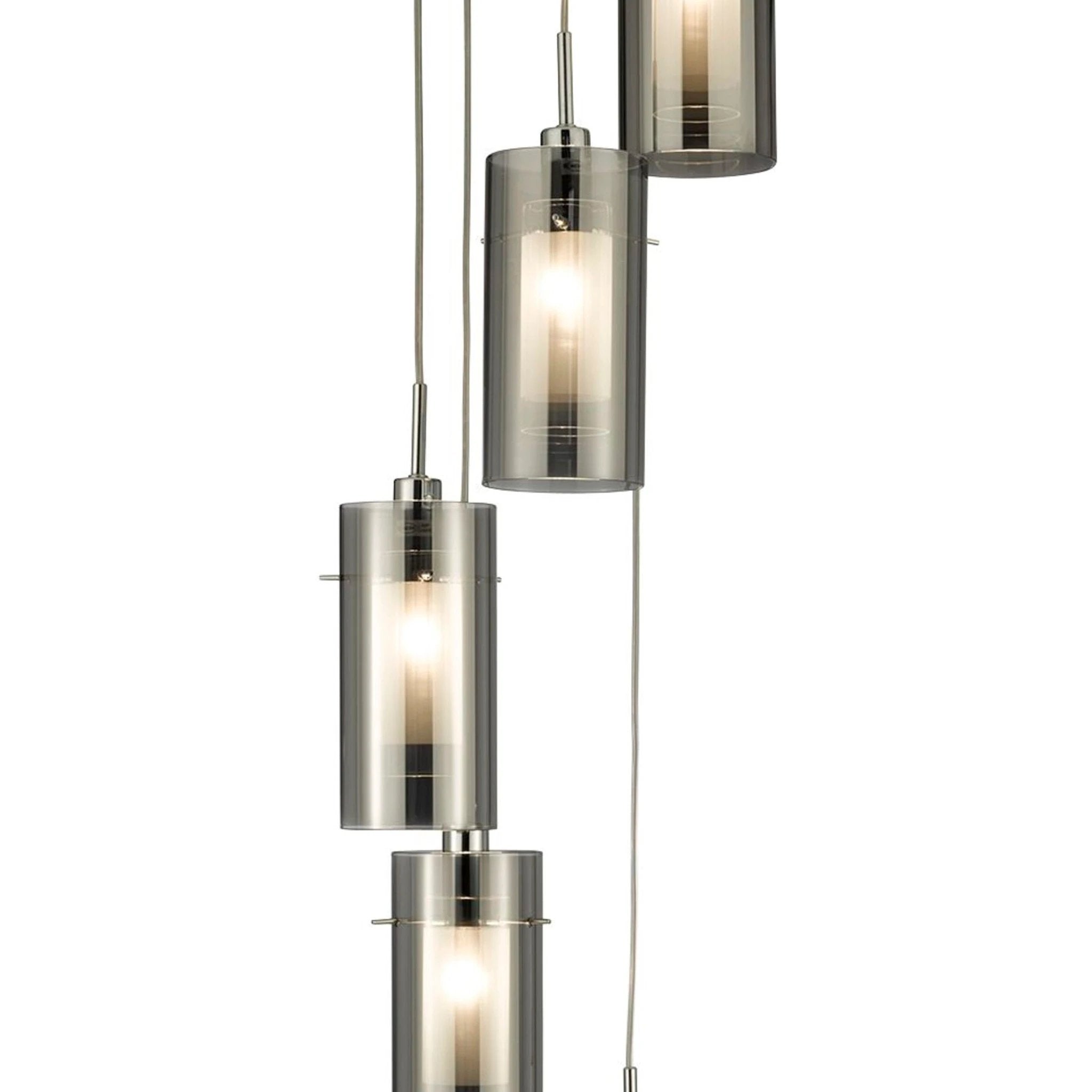 Hanglamp Duo I 5Lt - Satin Silver Metal & Smoked Glass by Searchlight