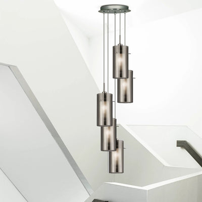 Hanglamp Duo I 5Lt - Satin Silver Metal & Smoked Glass by Searchlight