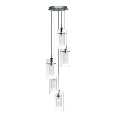 Hanglamp Duo I 5Lt getrapt- Satin Silver Metal & Glass by Searchlight