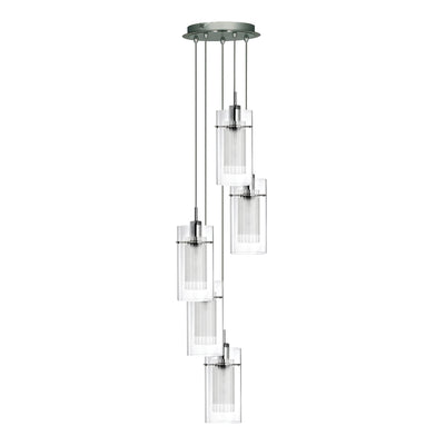 Hanglamp Duo I 5Lt getrapt- Satin Silver Metal & Glass by Searchlight