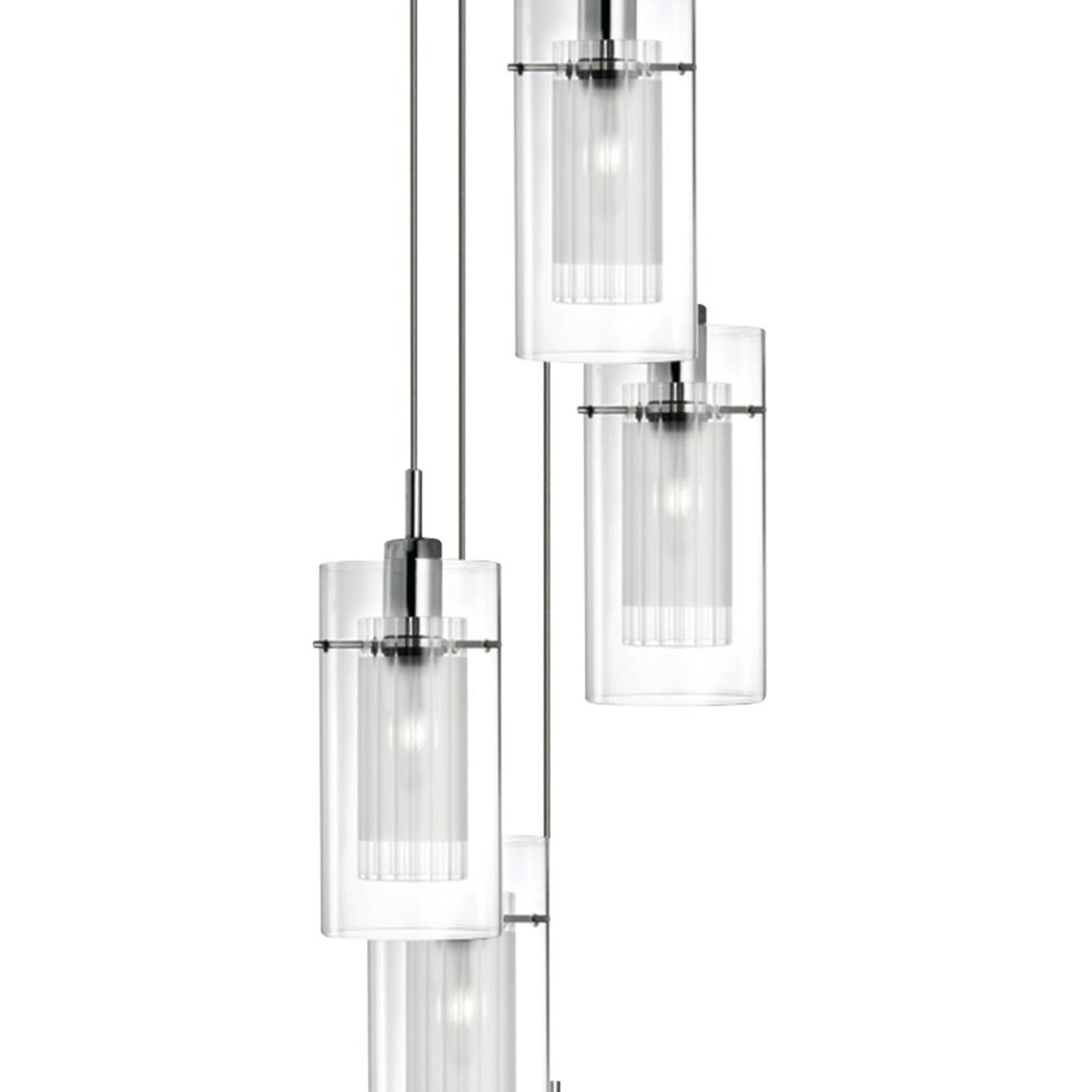 Hanglamp Duo I 5Lt getrapt- Satin Silver Metal & Glass by Searchlight