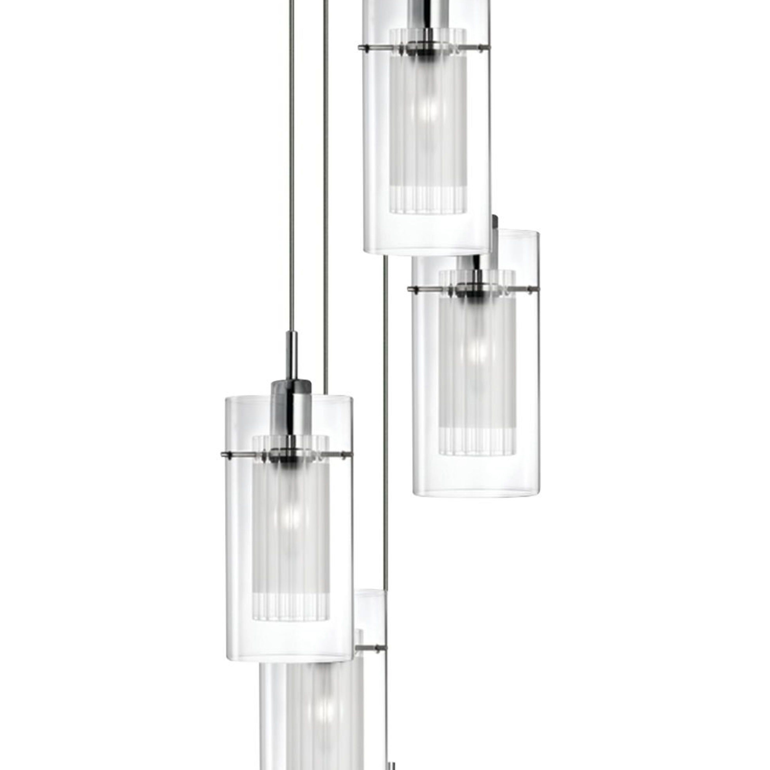Duo I 5Lt Multi-Drop Pendant - Satin Silver Metal & Glass