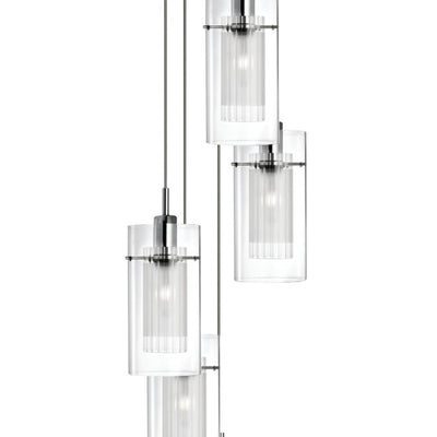 Hanglamp Duo I 5Lt getrapt- Satin Silver Metal & Glass by Searchlight