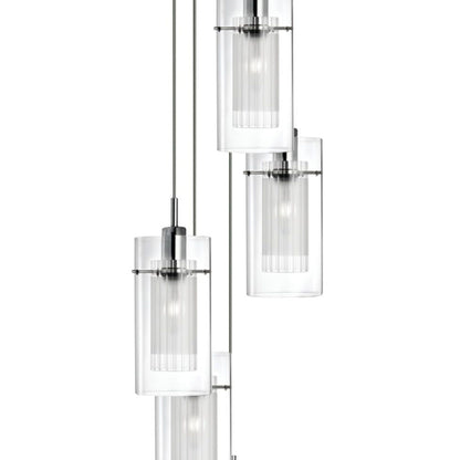Duo I 5Lt Multi-Drop Pendant - Satin Silver Metal & Glass