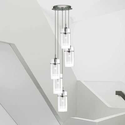 Hanglamp Duo I 5Lt getrapt- Satin Silver Metal & Glass by Searchlight