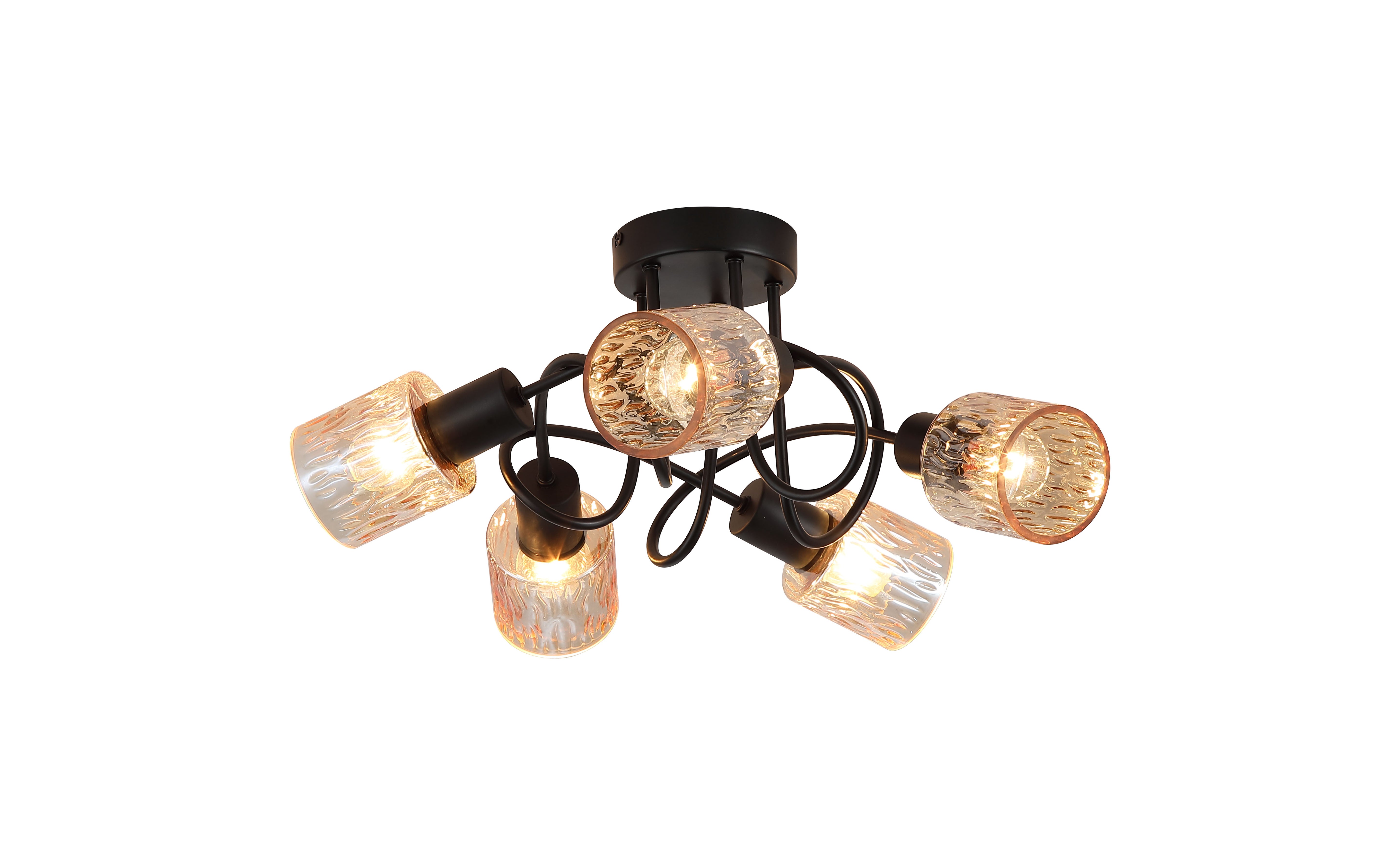 Knot 5Lt Ceiling Lamp, Black Metal with Amber Glass Shade