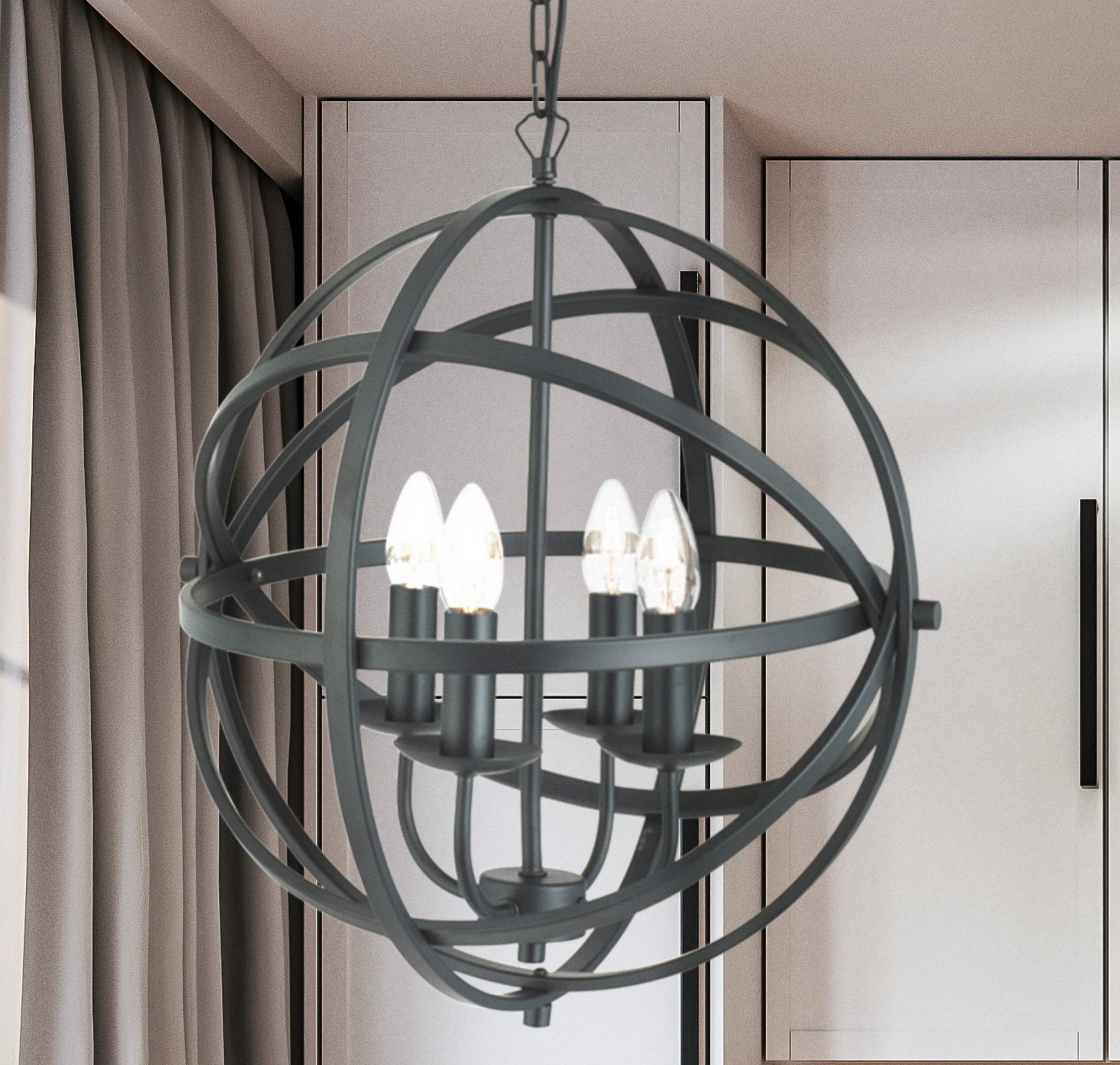 Hanglamp Orbit 4Lt Pendant Black Metal by Searchlight
