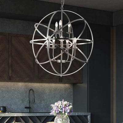 Hanglamp Orbit 8Lt Satin Silver Metal by Searchlight