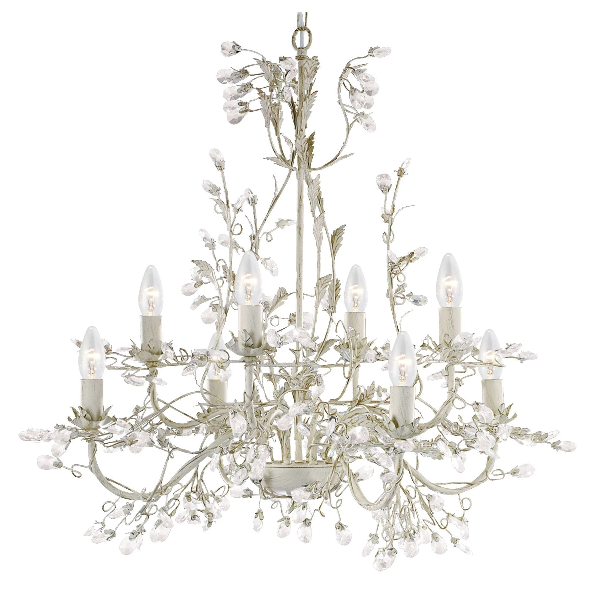 Kroonluchter Alamandite 8Lt Cream & Gold Metal & Glass Drops by Searchlight