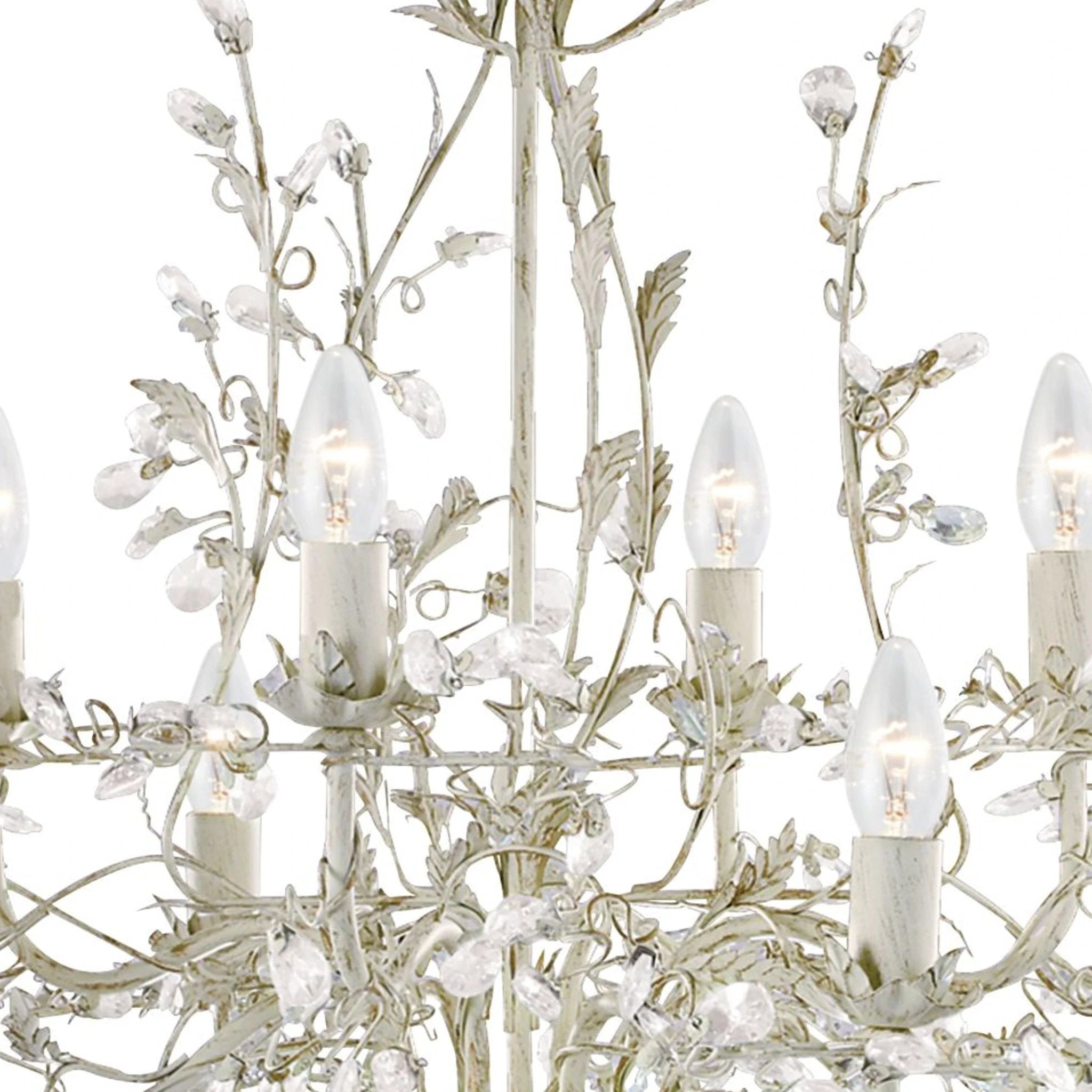 Kroonluchter Alamandite 8Lt Cream & Gold Metal & Glass Drops by Searchlight