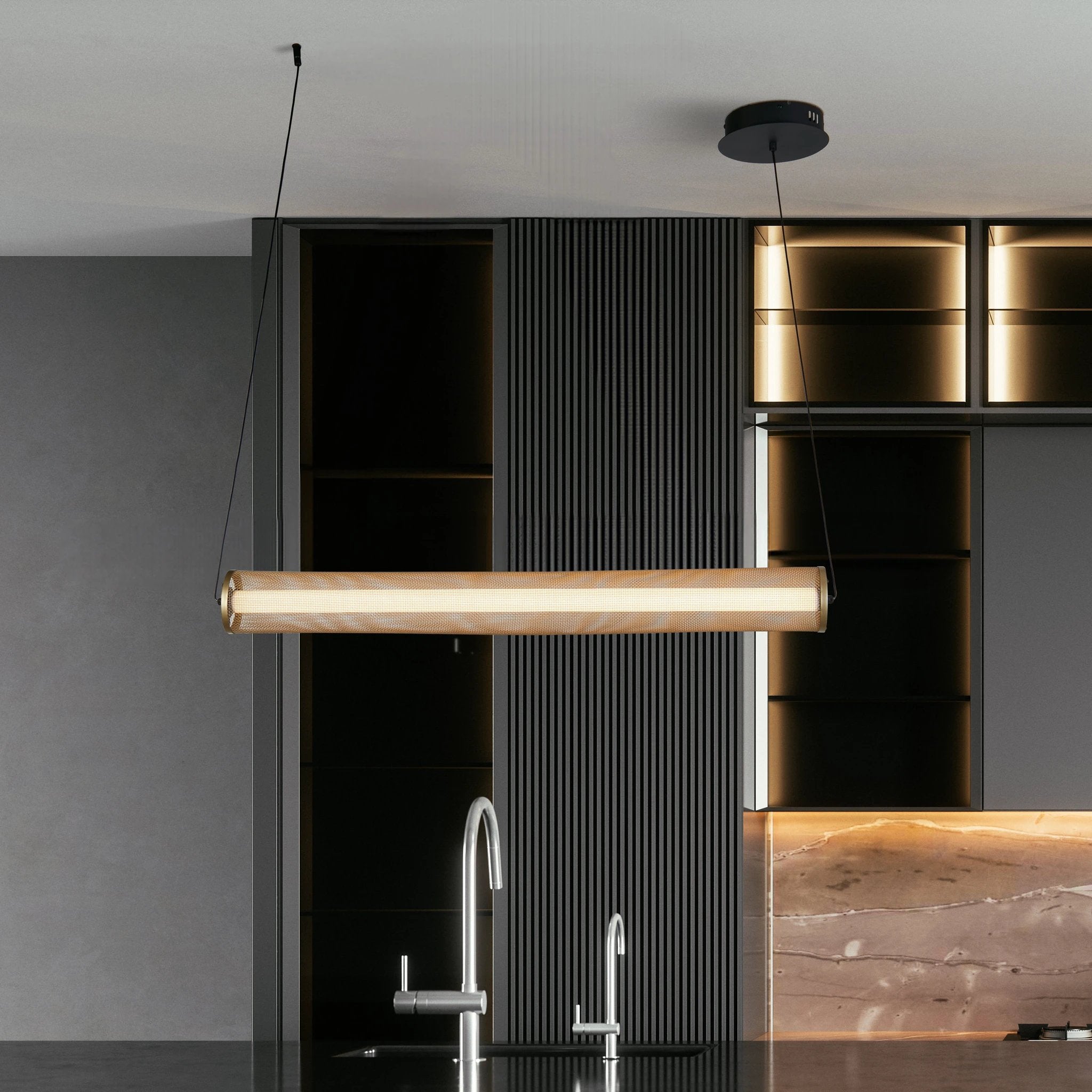 Hanglamp Thread LED - Gold Mesh and Matt Black by Searchlight