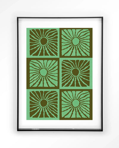 Suns In Green - Moderne Wanddecoratie | Artprint, Glass Art & Wandkleed by Urban Cotton