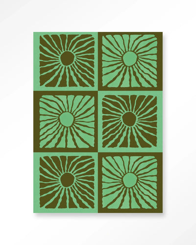 Suns In Green - Moderne Wanddecoratie | Artprint, Glass Art & Wandkleed by Urban Cotton