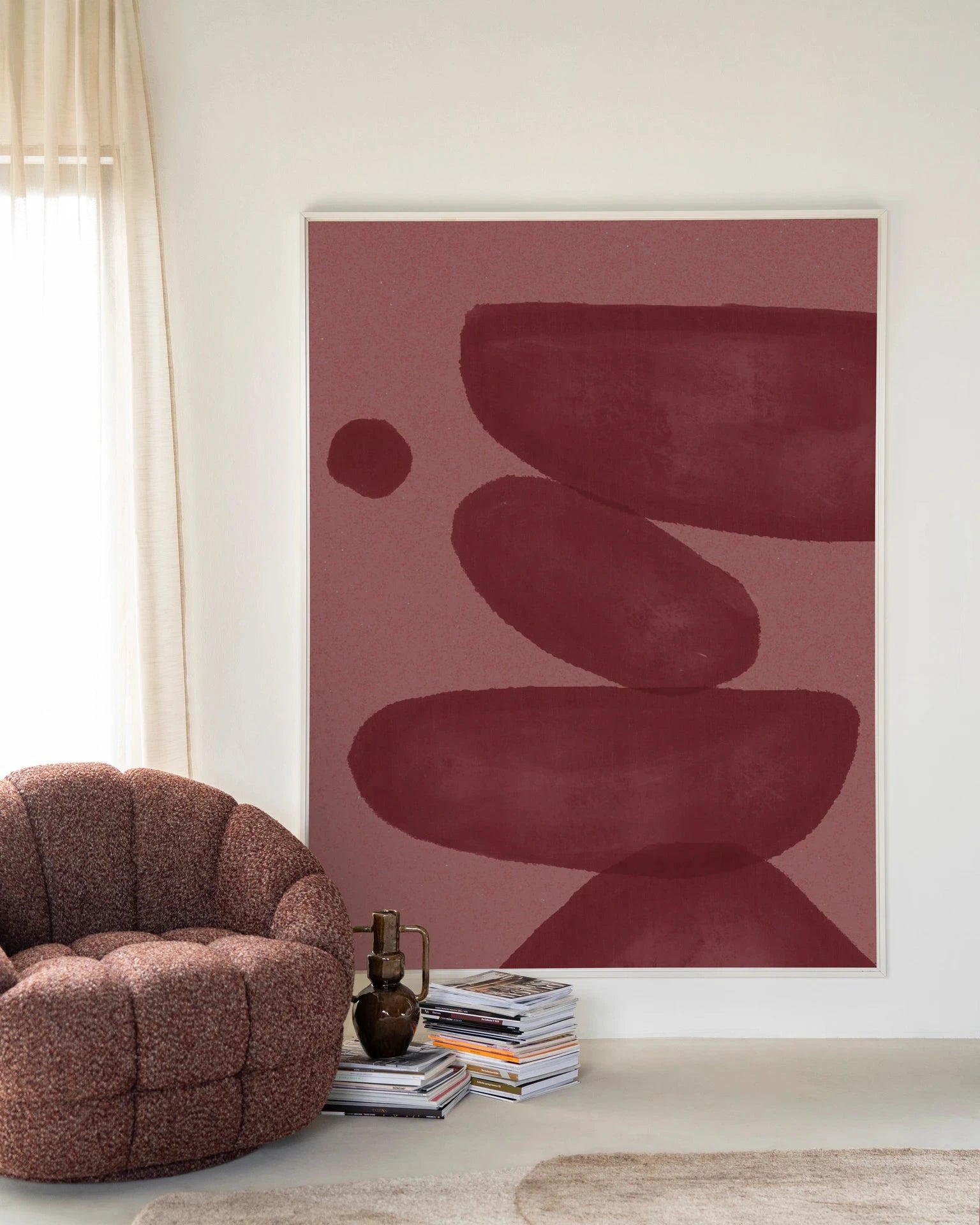 Elementa Burgundy 2 - Moderne Wanddecoratie | Artprint, Glass Art, Wandkleed by Urban Cotton