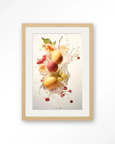 Peachy Fruit Explosion - Moderne Wanddecoratie | Artprint, Glass Art, Wandkleed by Urban Cotton