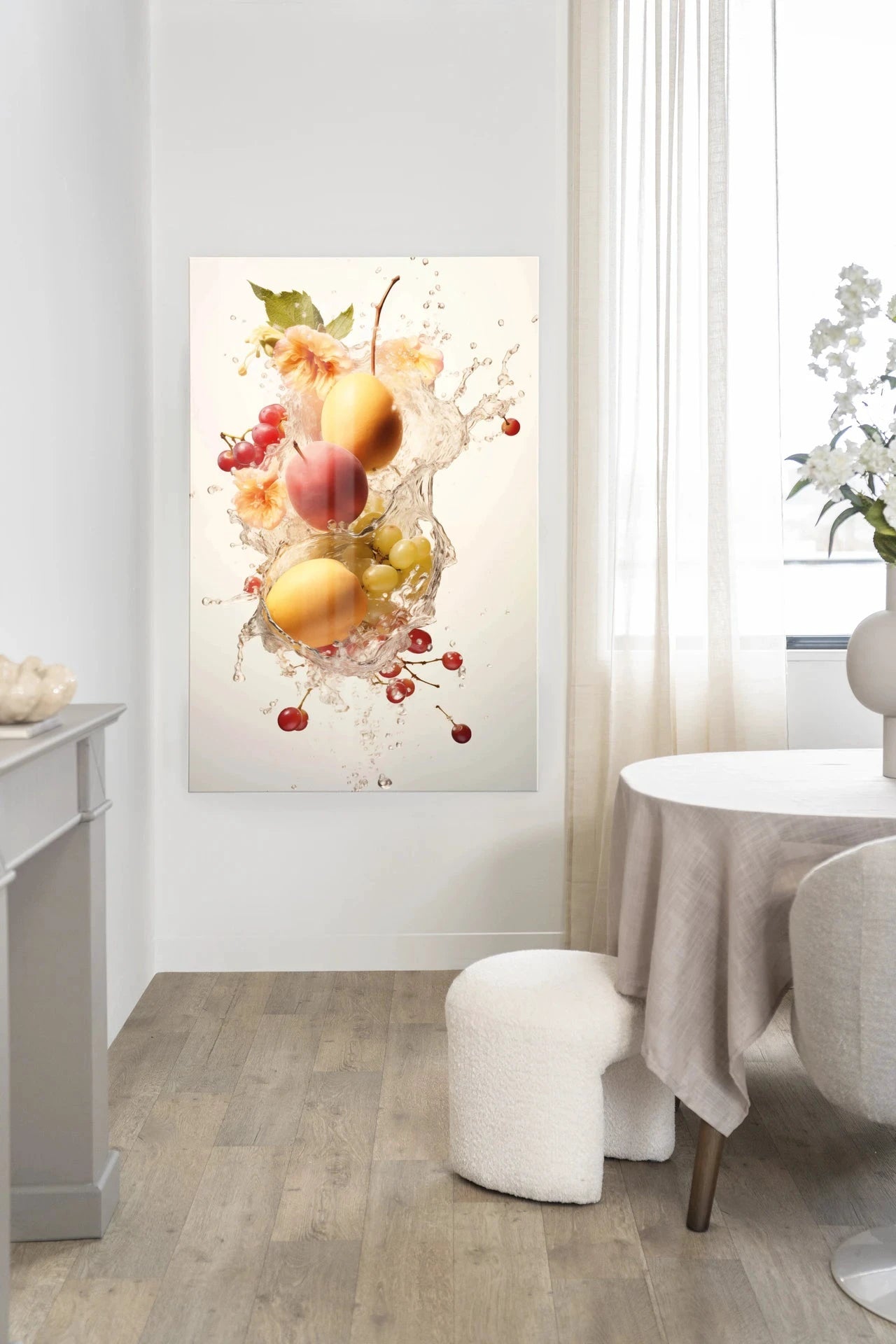Peachy Fruit Explosion - Moderne Wanddecoratie | Artprint, Glass Art, Wandkleed by Urban Cotton