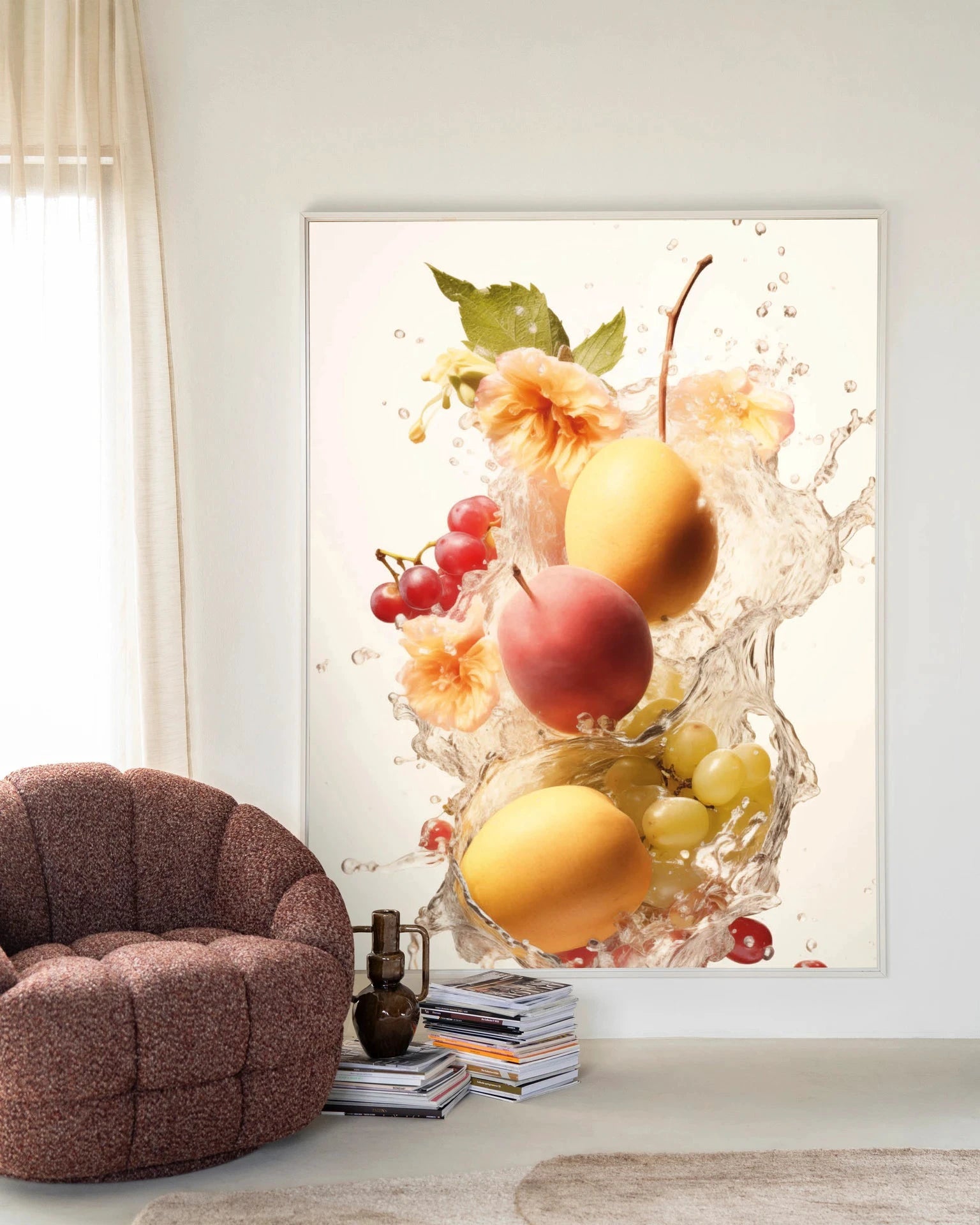 Peachy Fruit Explosion - Moderne Wanddecoratie | Artprint, Glass Art, Wandkleed by Urban Cotton