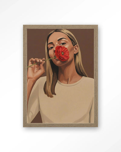 Red Poppy Girl - Moderne Wanddecoratie | Artprint, Glass Art, Wandkleed by Urban Cotton