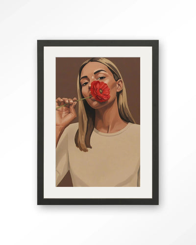 Red Poppy Girl - Moderne Wanddecoratie | Artprint, Glass Art, Wandkleed by Urban Cotton