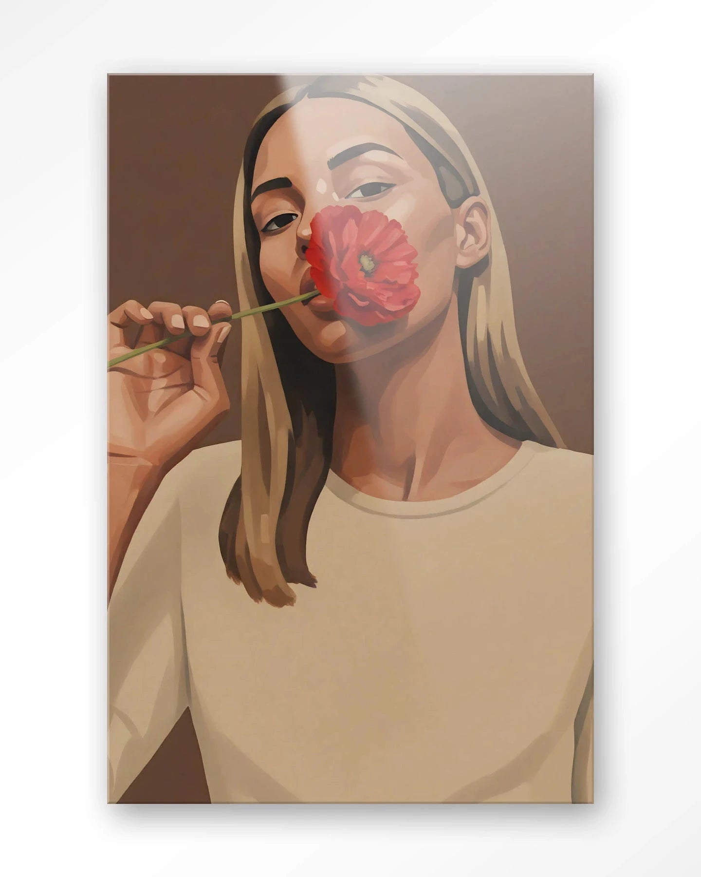 Red Poppy Girl - Moderne Wanddecoratie | Artprint, Glass Art, Wandkleed by Urban Cotton