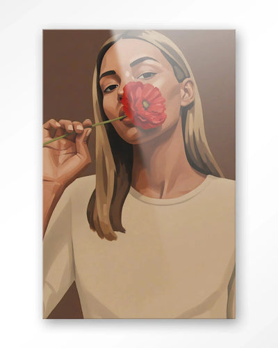Red Poppy Girl - Moderne Wanddecoratie | Artprint, Glass Art, Wandkleed by Urban Cotton