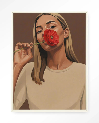 Red Poppy Girl - Moderne Wanddecoratie | Artprint, Glass Art, Wandkleed by Urban Cotton