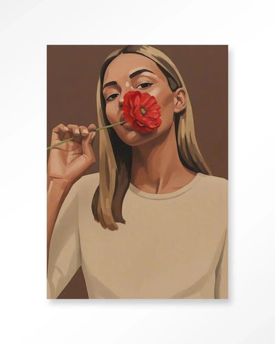 Red Poppy Girl - Moderne Wanddecoratie | Artprint, Glass Art, Wandkleed by Urban Cotton