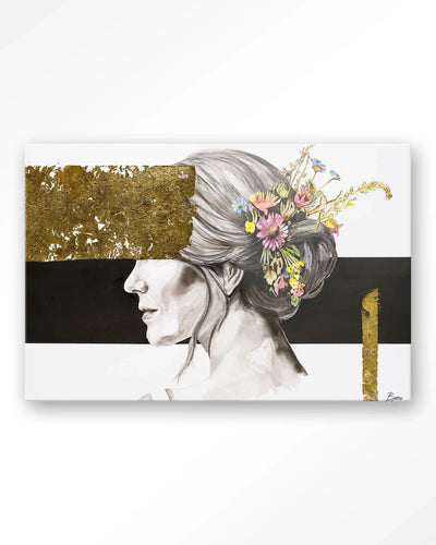 Blooming In Gold - Moderne Wanddecoratie | Artprint, Glass Art, Wandkleed by Urban Cotton
