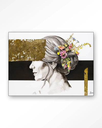 Blooming In Gold - Moderne Wanddecoratie | Artprint, Glass Art, Wandkleed by Urban Cotton