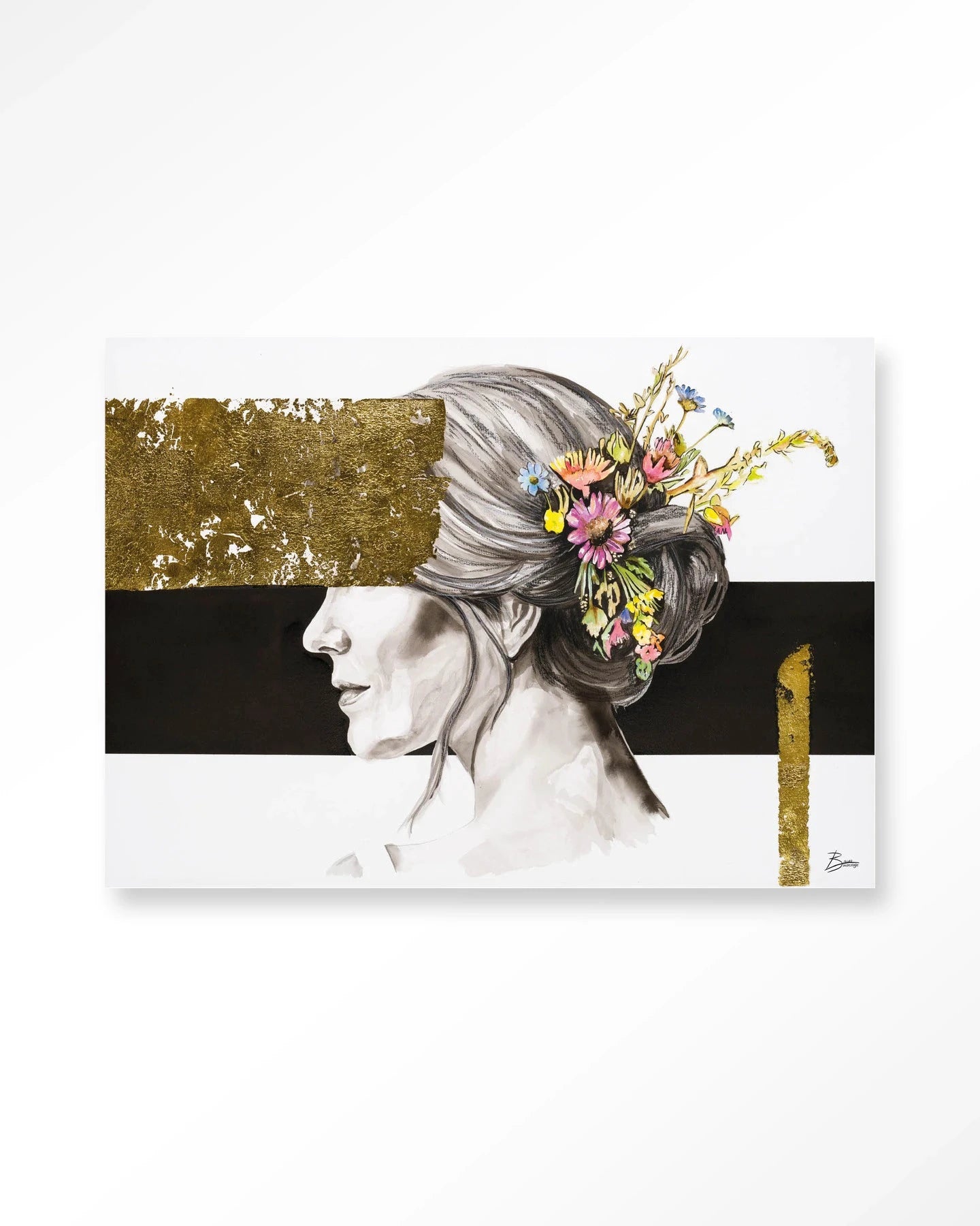 Blooming In Gold - Moderne Wanddecoratie | Artprint, Glass Art, Wandkleed by Urban Cotton
