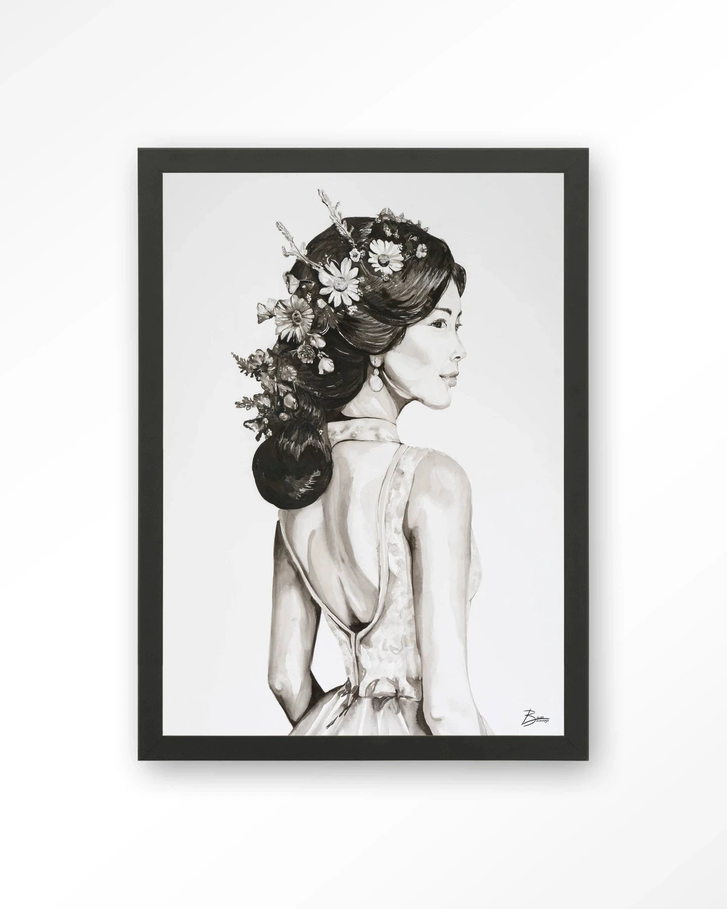 Lady With Blossom - Moderne Wanddecoratie | Artprint, Glass Art, Wandkleed by Urban Cotton