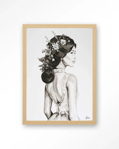 Lady With Blossom - Moderne Wanddecoratie | Artprint, Glass Art, Wandkleed by Urban Cotton