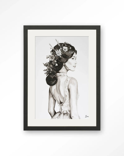 Lady With Blossom - Moderne Wanddecoratie | Artprint, Glass Art, Wandkleed by Urban Cotton