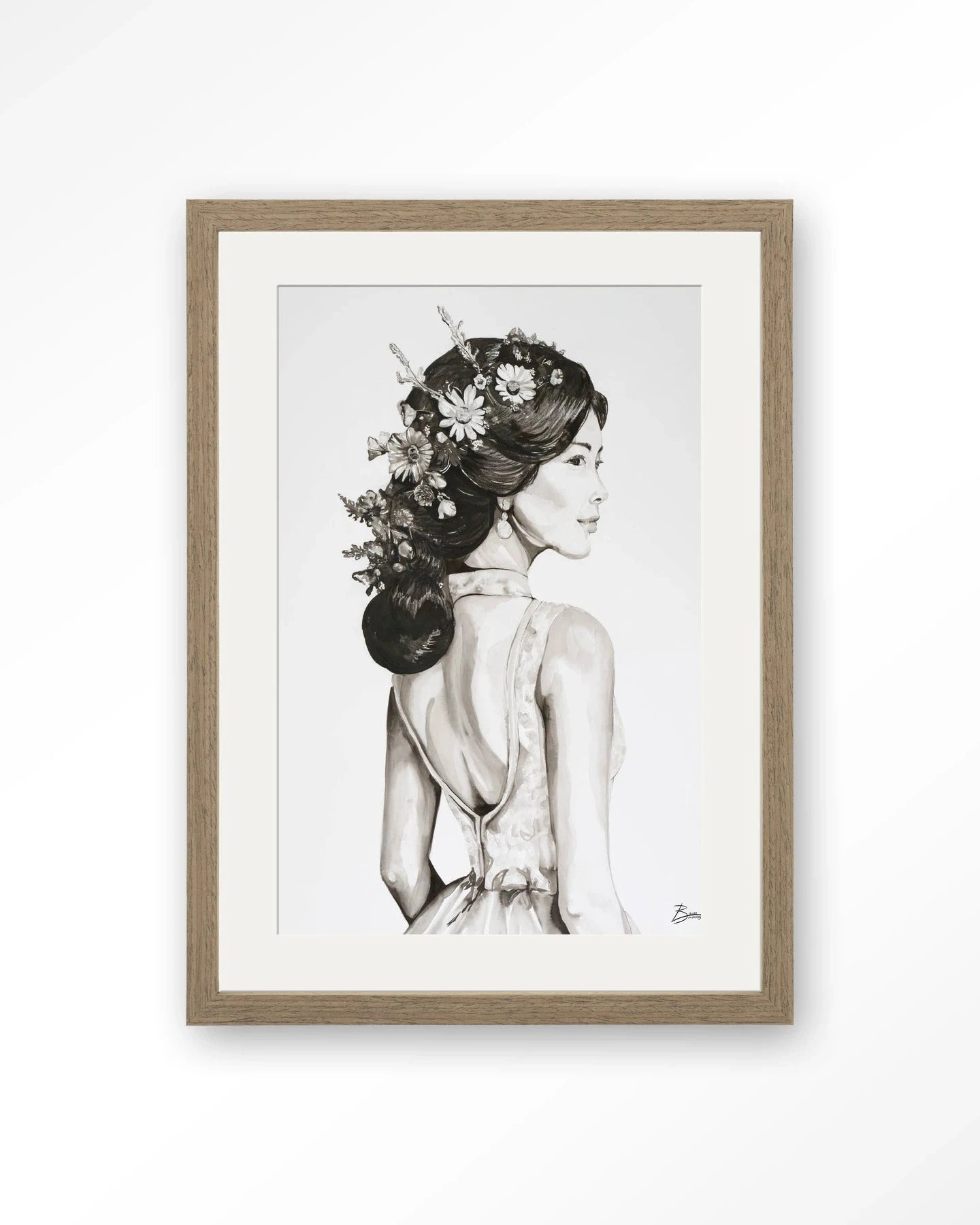 Lady With Blossom - Moderne Wanddecoratie | Artprint, Glass Art, Wandkleed by Urban Cotton