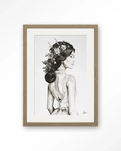 Lady With Blossom - Moderne Wanddecoratie | Artprint, Glass Art, Wandkleed by Urban Cotton