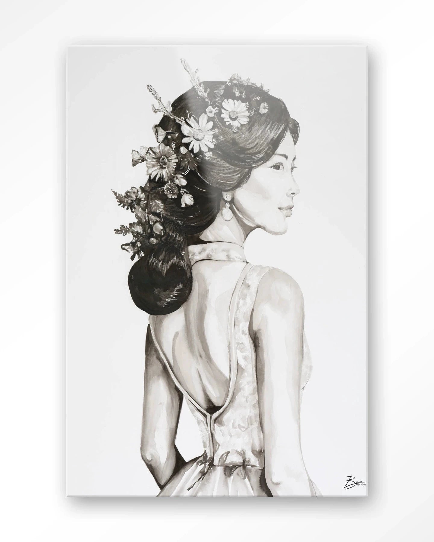 Lady With Blossom - Moderne Wanddecoratie | Artprint, Glass Art, Wandkleed by Urban Cotton